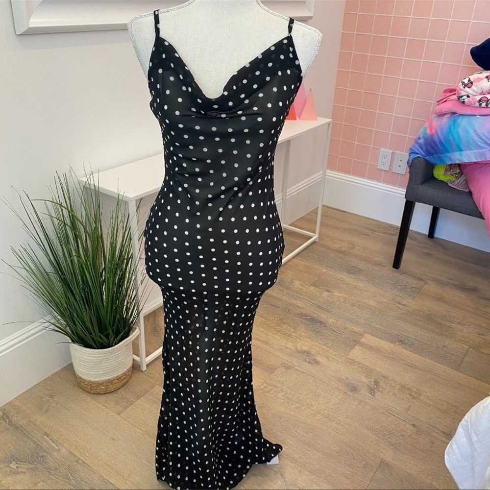 Sheer polka dot maxi dress